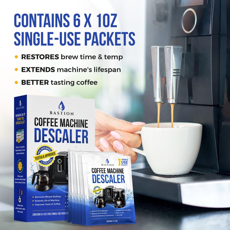 Bastion Descaling Powder Solution (6-Uses) Coffee Machine Descaler Cleaner | Compatible with Breville Keurig Nespresso Delonghi Ninja | To Descale Automatic Coffee Pots & Makers & Espresso Machines - Image 3