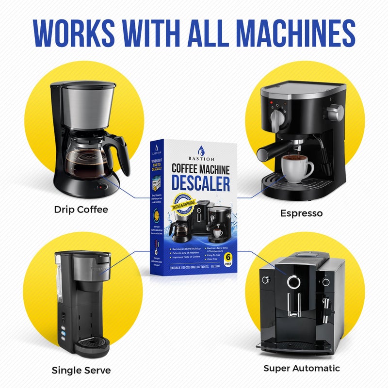 Bastion Descaling Powder Solution (6-Uses) Coffee Machine Descaler Cleaner | Compatible with Breville Keurig Nespresso Delonghi Ninja | To Descale Automatic Coffee Pots & Makers & Espresso Machines - Image 2