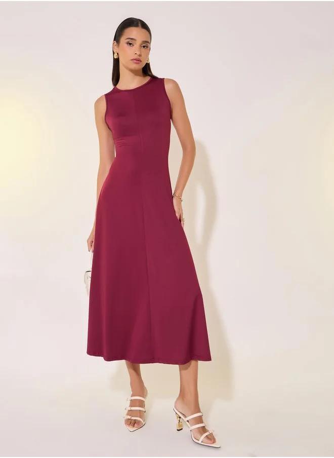 ستايلي Solid Sleeveless A-Line Midi Dress