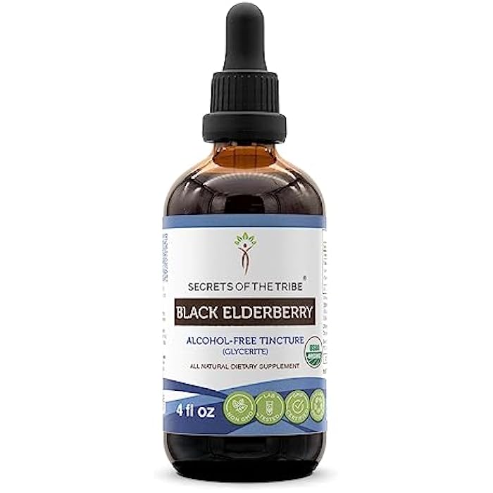 Secrets of the Tribe Black Elderberry USDA Organic Tincture | Alcohol-FREE Extract, High-Potency Herbal Drops, Immune System Health | Made from 100% Certified Organic Black Elderberry (Sambucus Nigra) 4 oz - Image 1
