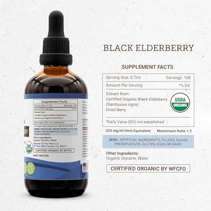 Secrets of the Tribe Black Elderberry USDA Organic Tincture | Alcohol-FREE Extract, High-Potency Herbal Drops, Immune System Health | Made from 100% Certified Organic Black Elderberry (Sambucus Nigra) 4 oz - Image 4