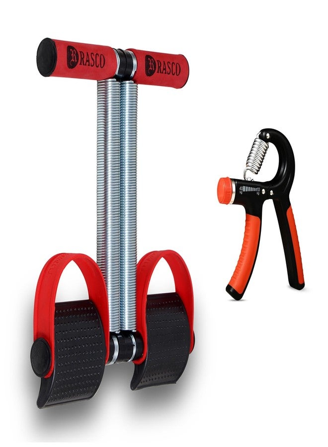 RASCO Double Red Belt Ab Exerciser & Adjustable Hand Grip for Full Body Workout, Exercise, Equipment with Comfort Handles Latex Grip (Red) - Image 1