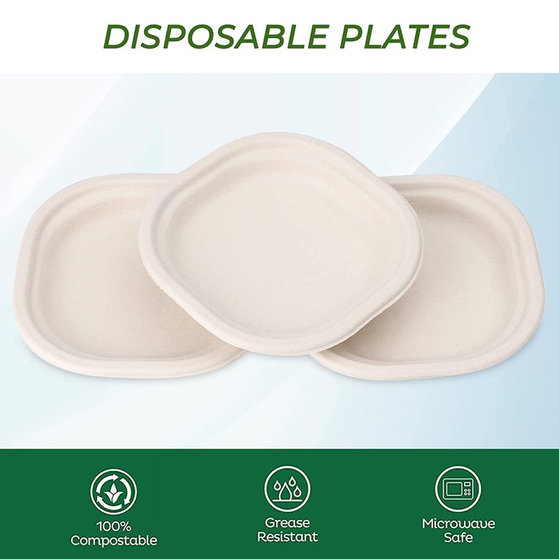 SANWALSA Disposable Square Bagasse Paper Plates 10 Inches Diameter Set of 50 pcs Beige - Image 4