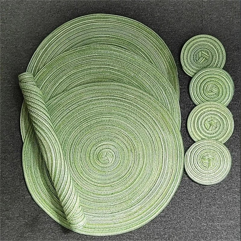 Round Placemat 2pcs Round Braided Placemats Washable(Blue) - Image 2
