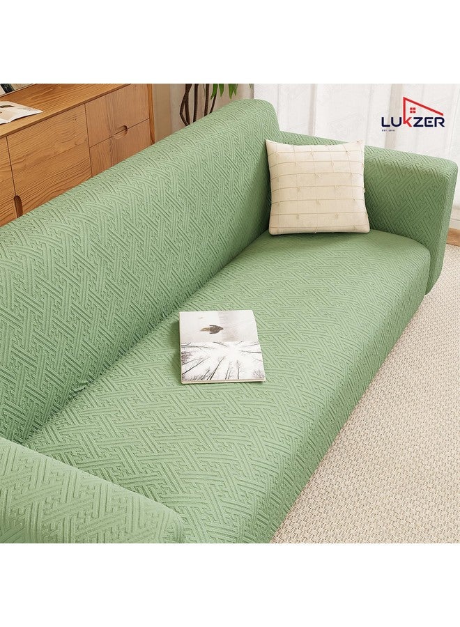 Lukzer 3 Seater Pastel Green Grid Maze Pattern Sofa Cover | 240 GSM Universal Stretch Fit Jacquard Fabric Couch Protector | Fully Covered Anti Slip & Washable Sofa Cover (180-230cm/SC-107-03) - Image 3