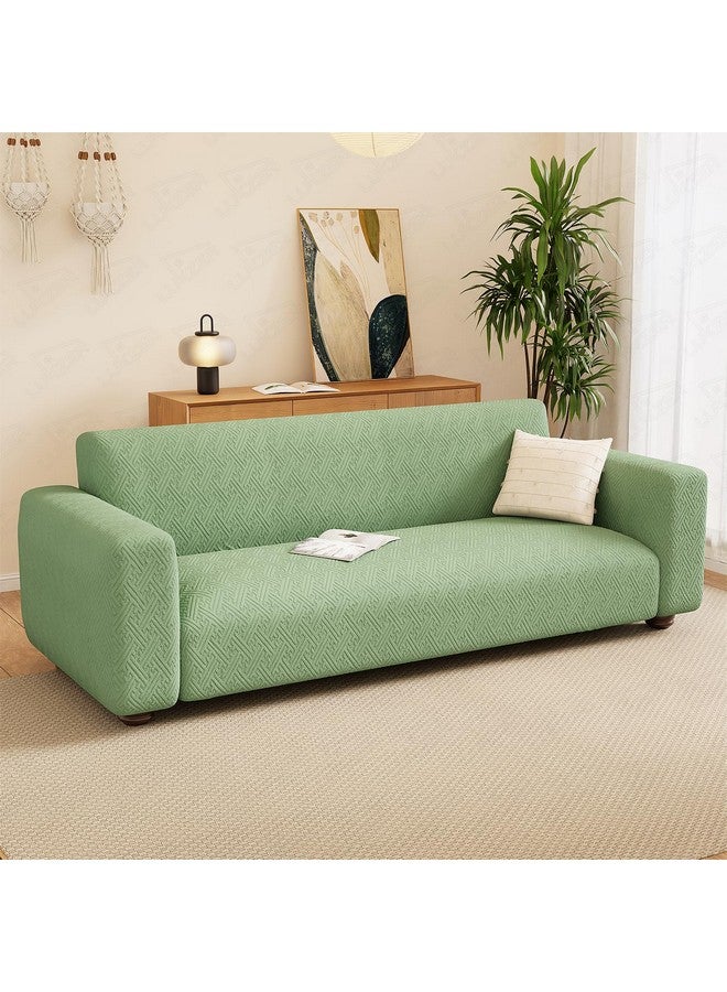 Lukzer 3 Seater Pastel Green Grid Maze Pattern Sofa Cover | 240 GSM Universal Stretch Fit Jacquard Fabric Couch Protector | Fully Covered Anti Slip & Washable Sofa Cover (180-230cm/SC-107-03) - Image 1