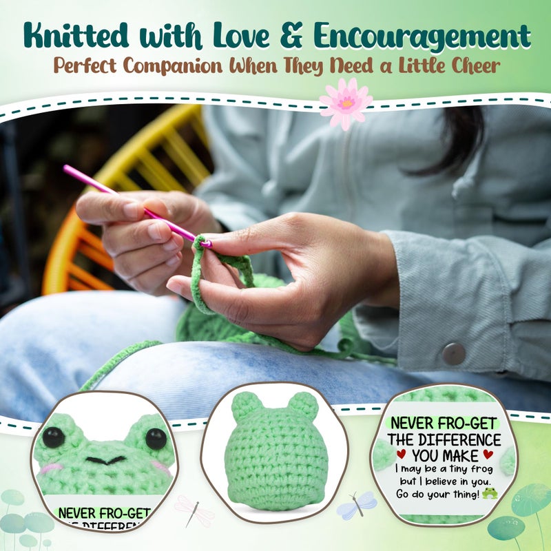 OASSIE Thank You Gifts for Women Men - Handmade Emotional Positive Crochet Frog - Appreciation Teacher Gifts for Women, Retirement Gift for Woman Coworkers Boss, Galentines Birthday Gift for Friend - Image 4