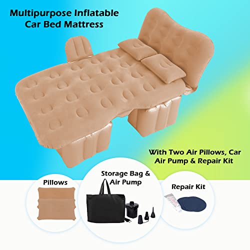 Casago M1 Multifunctional Inflatable Car Bed Mattress Universal Car Back Seat for Baby Travel Air Inflation with Two Air Pillows, Car Air Pump and Repair Kit (Beige) - Image 3