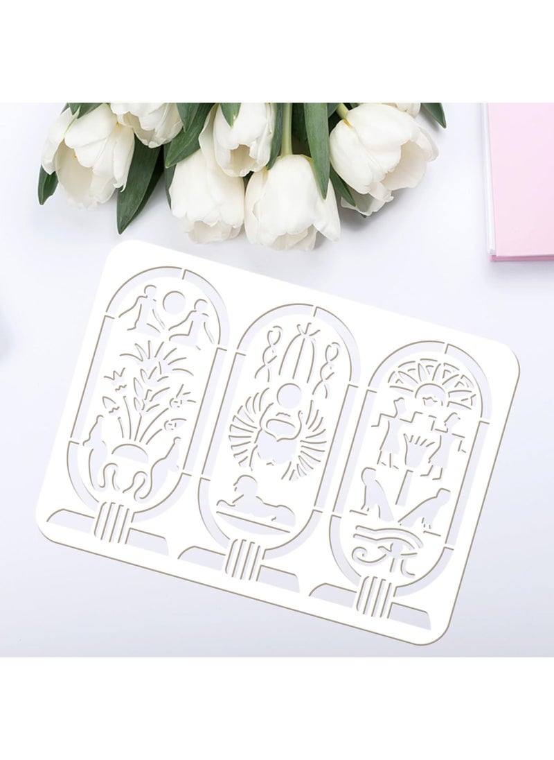 FINGERINSPIRE - FINGERINSPIRE Egyptian Hieroglyphic Stencil 8.3x11.7inch Reusable Egypt Cartouche Painting Template Egyptian Symbol Sphinx Eye of Horus Stencil for Painting on Wood Wall Fabric Paper Furniture - Image 1