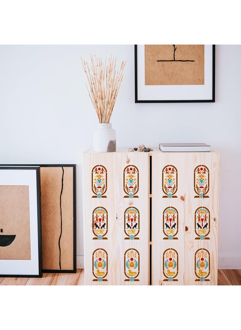 FINGERINSPIRE - FINGERINSPIRE Egyptian Hieroglyphic Stencil 8.3x11.7inch Reusable Egypt Cartouche Painting Template Egyptian Symbol Sphinx Eye of Horus Stencil for Painting on Wood Wall Fabric Paper Furniture - Image 1