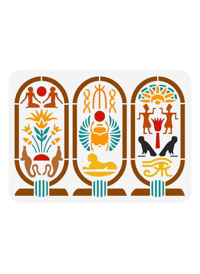 FINGERINSPIRE - FINGERINSPIRE Egyptian Hieroglyphic Stencil 8.3x11.7inch Reusable Egypt Cartouche Painting Template Egyptian Symbol Sphinx Eye of Horus Stencil for Painting on Wood Wall Fabric Paper Furniture - Image 1