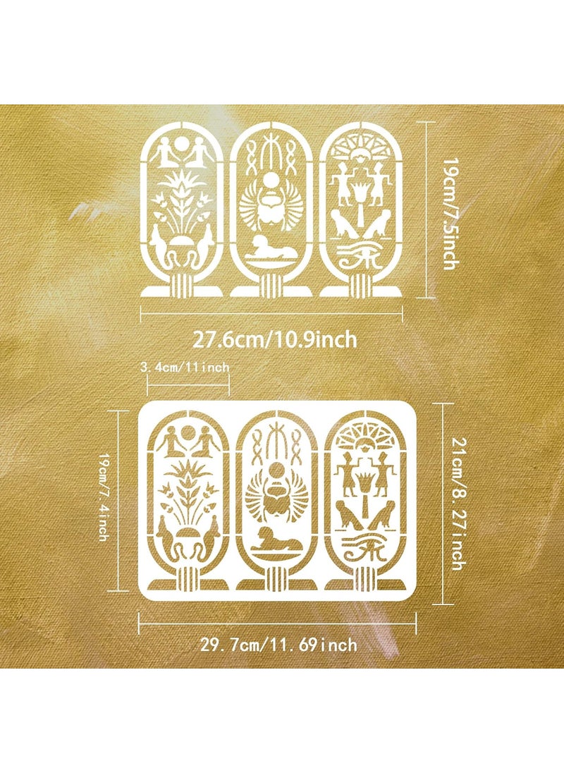 FINGERINSPIRE - FINGERINSPIRE Egyptian Hieroglyphic Stencil 8.3x11.7inch Reusable Egypt Cartouche Painting Template Egyptian Symbol Sphinx Eye of Horus Stencil for Painting on Wood Wall Fabric Paper Furniture - Image 1