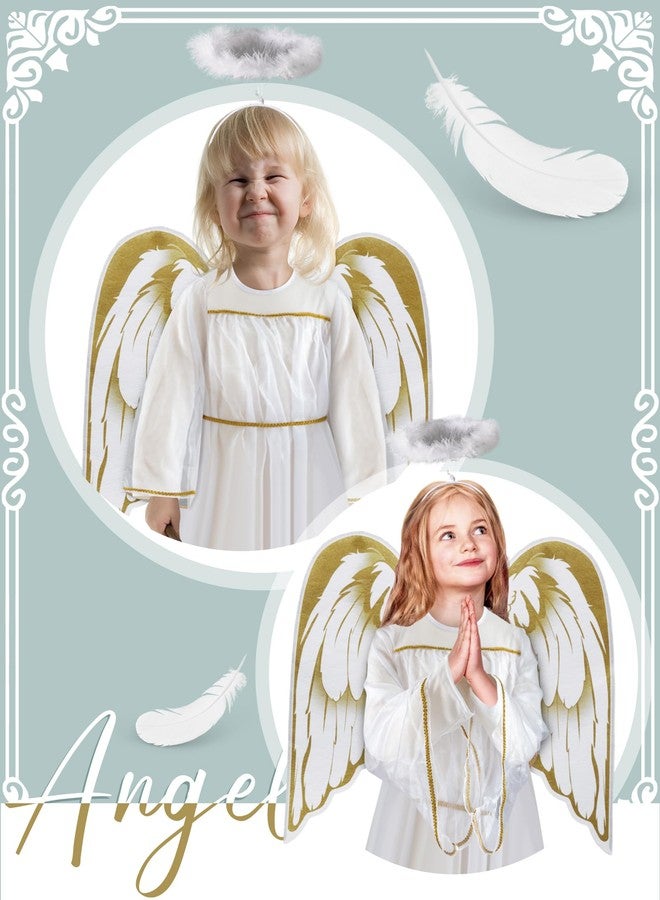 Liitrsh 2 Set Christmas Kid's Holiday Angel Costume Long White Gown Fairy Fancy Gold Wings Headband for Girls Boys Dress Up Halloween Xmas Cosplay, 7-9 Years - Image 3