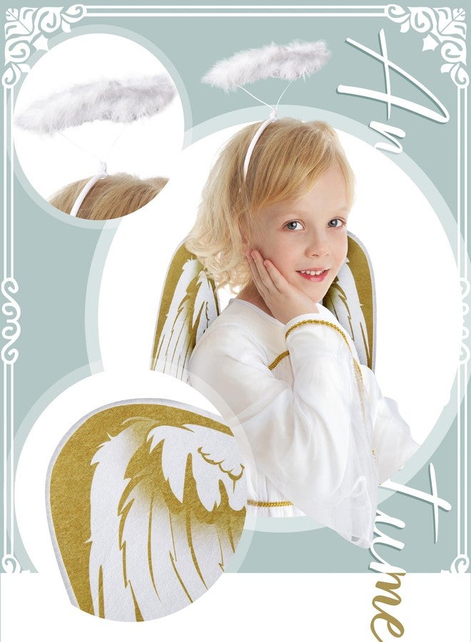 Liitrsh 2 Set Christmas Kid's Holiday Angel Costume Long White Gown Fairy Fancy Gold Wings Headband for Girls Boys Dress Up Halloween Xmas Cosplay, 7-9 Years - Image 4