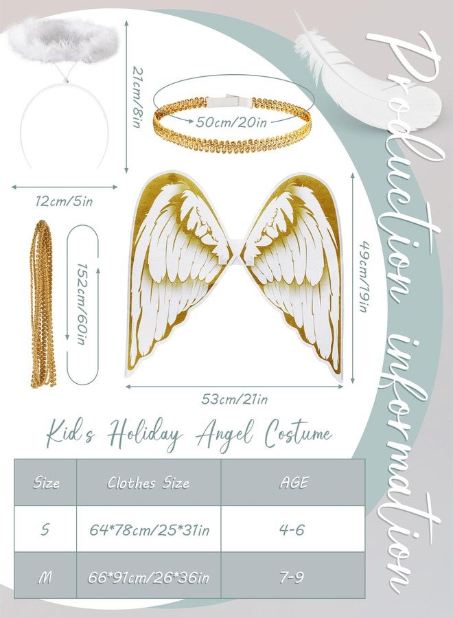 Liitrsh 2 Set Christmas Kid's Holiday Angel Costume Long White Gown Fairy Fancy Gold Wings Headband for Girls Boys Dress Up Halloween Xmas Cosplay, 7-9 Years - Image 2