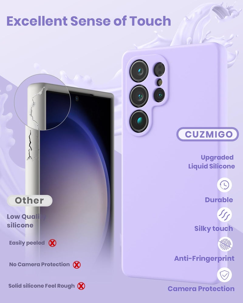 CUZMIGO Silicone Case for Samsung Galaxy S25 Ultra, Soft Slim Liquid Silicone Phone Case with Anti-Scratch Microfiber Lining, Camera Cover Protection with Cute Color Variety, Light Purple - Image 3