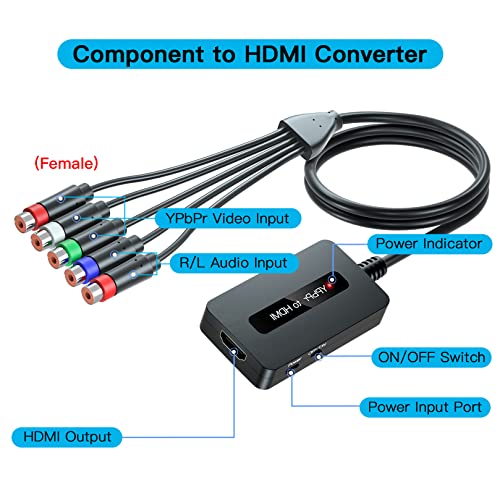 Knisopec Female Component to HDMI Converter Cable with HDMI and Component Cables for PS2/ NGC/Wii/Xbox with Male Component, 1080P YPbPr to HDMI Converter, Component in HDMI Out Adapter… - Image 4