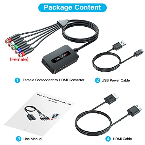 Knisopec Female Component to HDMI Converter Cable with HDMI and Component Cables for PS2/ NGC/Wii/Xbox with Male Component, 1080P YPbPr to HDMI Converter, Component in HDMI Out Adapter… - Image 2