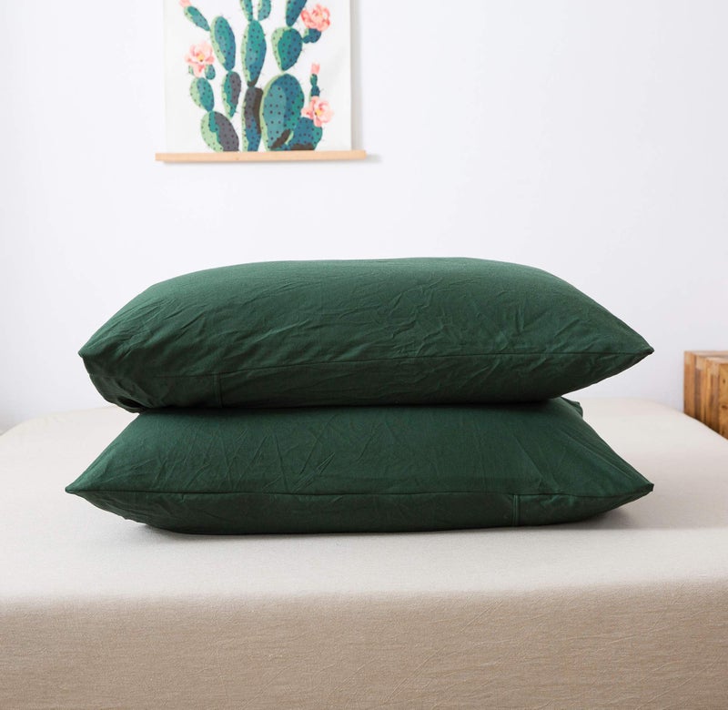 Household 100 Jersey Cotton Queen Size Pillowcase 20x30Light Weight Comfortable Super Soft Pillow Case with Envelope Closure Extremely Durable Set of 2 Dark Green Queen Size Pillowcase