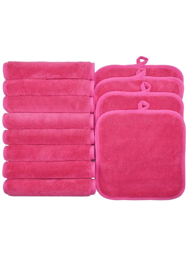 BloomSesame Makeup Remover Cloths for Face, Eye, Lips - Reusable Makeup Remover Pads Soft Microfiber Facial Cleansing Cloths 8 x 8 inch 12 Pack (Dark Pink) - Image 1