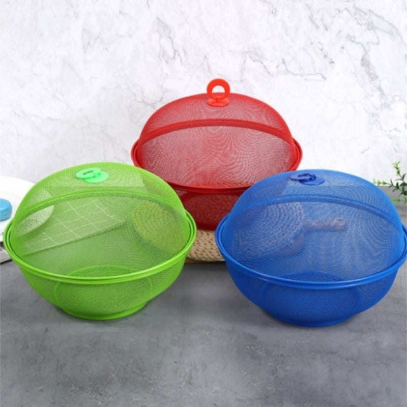 Metal Fruit Basket: 3-Piece Set, Durable Metal Material, 25*25*14cm Size, Red Green Blue Colors - Fruit Holder for Home Kitchen Fruit Storage & Display - Image 1