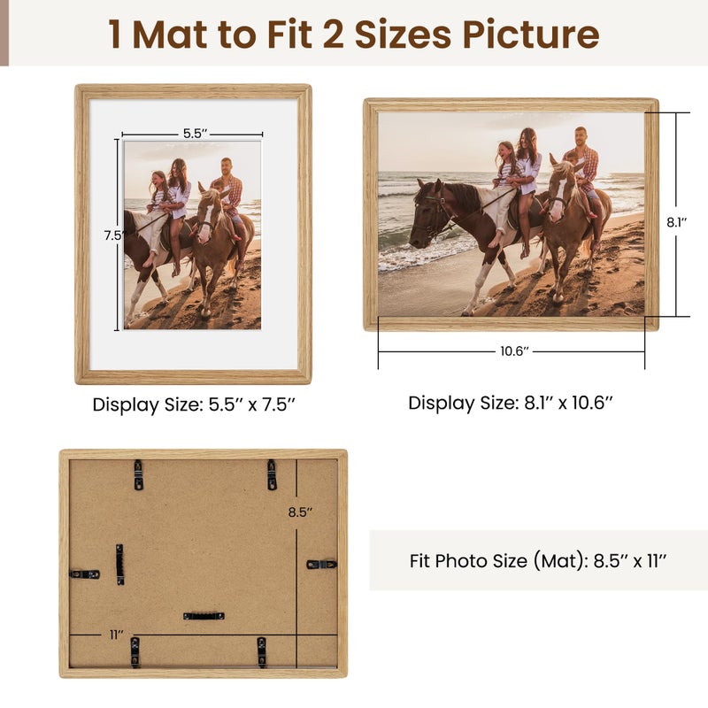 Axeman Axeman 8.5x11 Natural Solid Oak Wood Picture Frame with 6x8 Mat  Premium Rustic Wooden Photo Frames with Plexiglass  Poster Photo Frame for Gallery Wall Hanging Vertically or Horizontally  3 Packs - Image 2