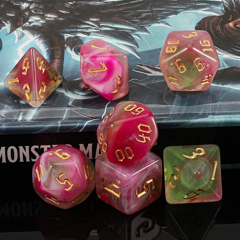 QMAY DND Dice Set -D&D Polyhedral Dice (7 Pcs) for Dungeons and Dragons (Pink Light Green) - Image 4