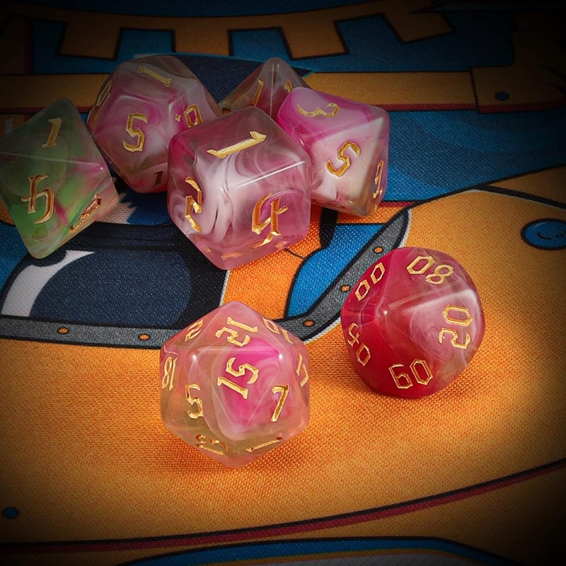 QMAY DND Dice Set -D&D Polyhedral Dice (7 Pcs) for Dungeons and Dragons (Pink Light Green) - Image 3