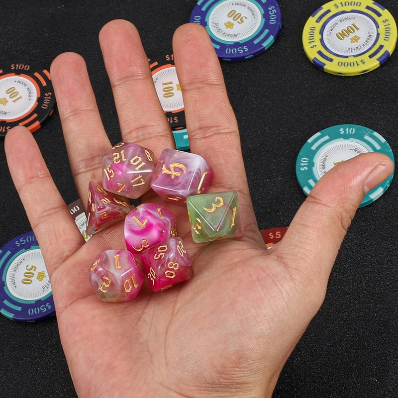 QMAY DND Dice Set -D&D Polyhedral Dice (7 Pcs) for Dungeons and Dragons (Pink Light Green) - Image 5