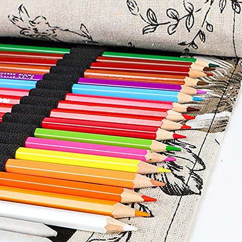 Funny live 36/48/72 Slots Colored Pencil Wrap Pencils Roll Holder Coloring Pencils Organizer Holder Colored Pen Paint Brush Storage Pouch Portable for Artist Student (Black peony, 36 Slots) - Image 5
