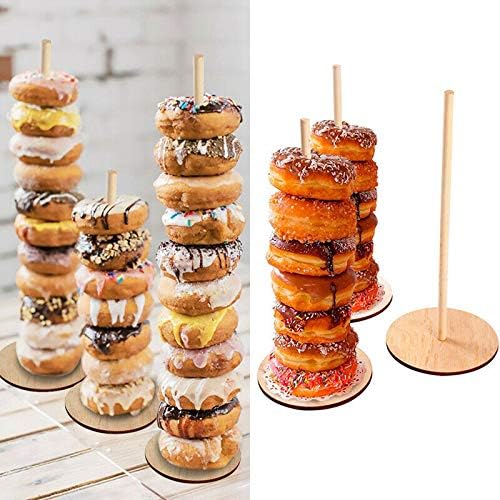 FICJEAD Donut Stand Bagel Holders for Party, 3 PCS Donut Tower Stand for Party, Wooden Dessert Display Dessert Table - Image 2