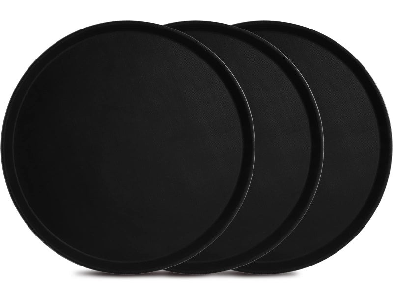 TOPZEA 3 Pack Large Restaurant Serving Tray 16 Inch Plastic Round Server Tray NonSkid Bar Drink Trays Cafeteria Buffet Food Service Trays for Coffee Table Hotel Party