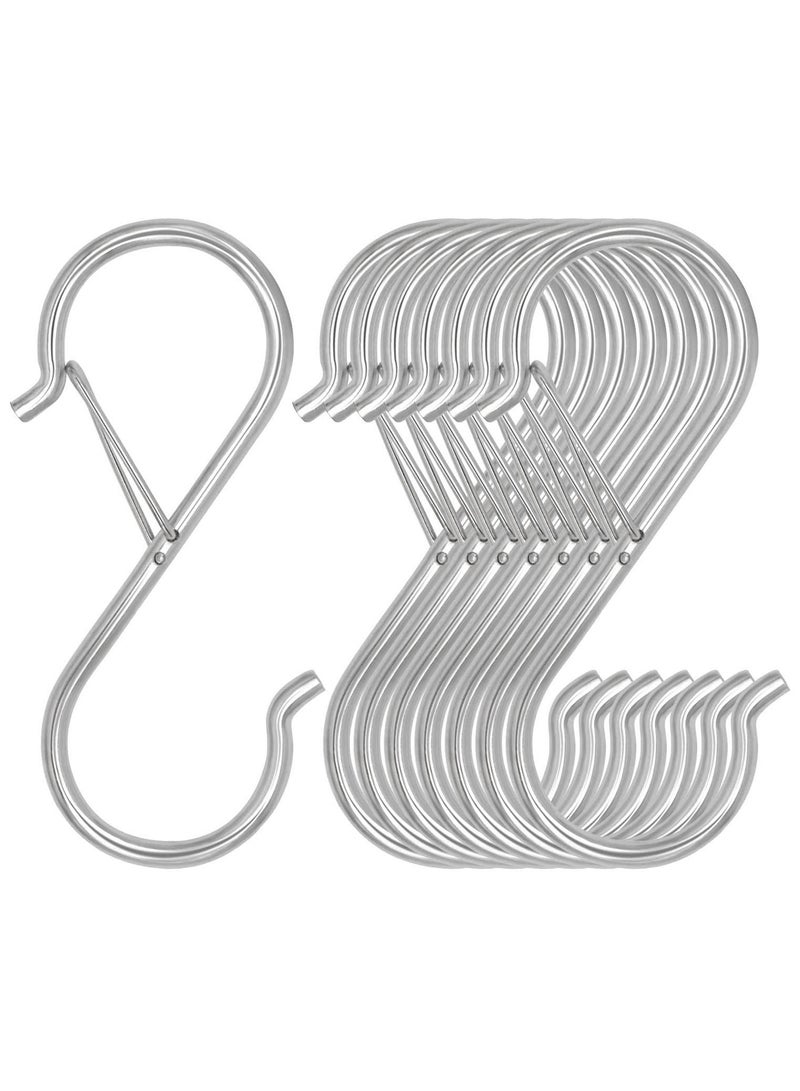 S Hooks for Hanging, Heavy Duty S Hooks with Safety Buckle S Shaped Hooks Kitchen Pot Rack Hooks Closet Hooks for Hanging Plants, Clothes, Kitchen Utensil, Pots and Pans, Bags 8 Pcs, Silver  - Image 1