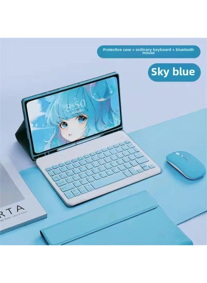For Samsung TabA8 Bluetooth Keyboard Leather Case Xiaomi 6 Protective Case S6lite10.4 Touch S8S7FE Keyboard-Color:Sky Blue Leather Case  Normal Keyboard  Mouse-Product Type:Tab S9FE/S9/S7/S8 11 T870/X700 - Image 1