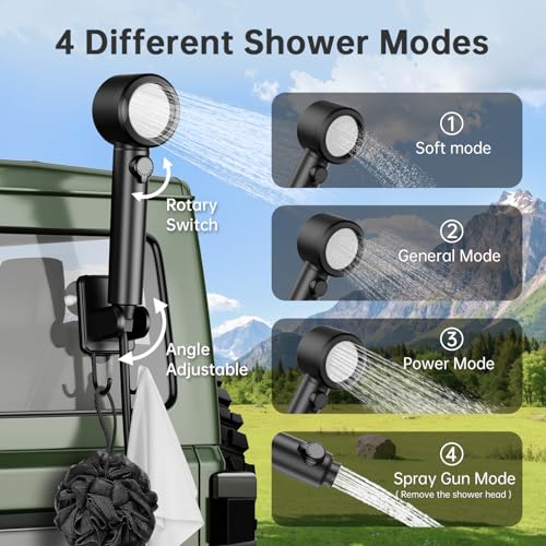 IGRL Portable Shower - 8000mAh Rechargeable Camping Shower Pump with Bath Sponge, 4 Spray Modes, IPX8 Waterproof, Ideal for Outdoor Camping, Travel, Car Washing, Pet Bathing, and Watering Plants, Grey - Image 5