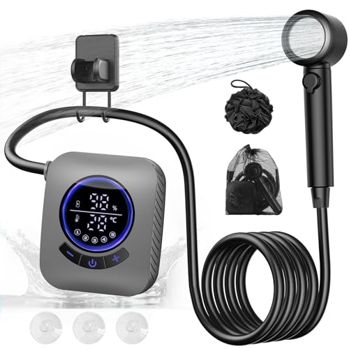 IGRL Portable Shower - 8000mAh Rechargeable Camping Shower Pump with Bath Sponge, 4 Spray Modes, IPX8 Waterproof, Ideal for Outdoor Camping, Travel, Car Washing, Pet Bathing, and Watering Plants, Grey - Image 1