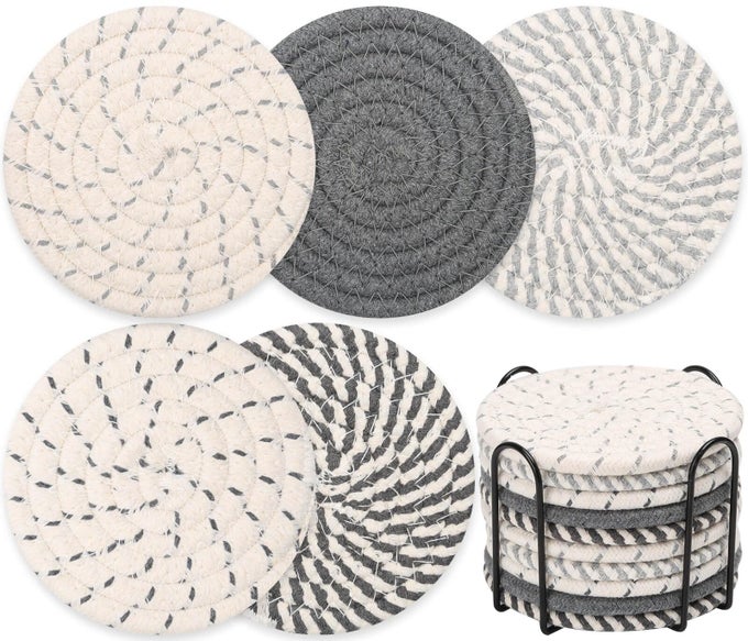 10 Pieces Coasters for Drinks Absorbent Drink Coasters with Holder Coffee Table Coaster Set for Home Decor Apartment Decor Aesthetic Living Room Essentials 43 Inches