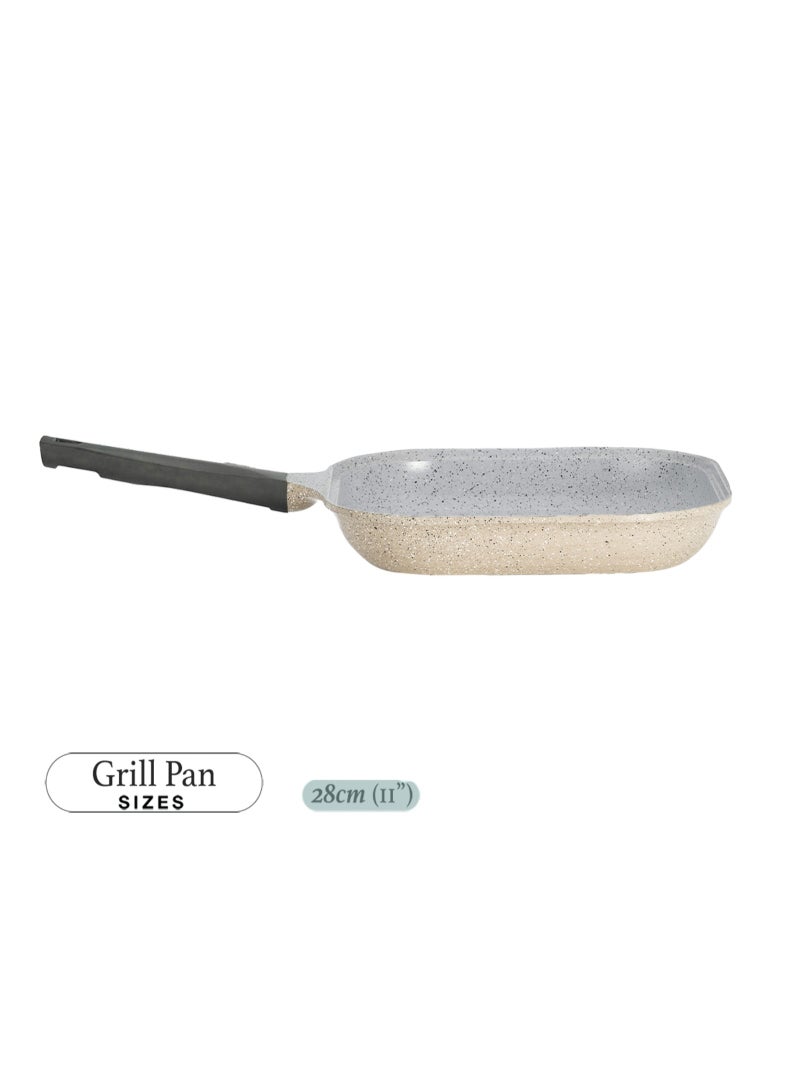 Lahoya Beige Marble 28cm Grill Pan Nonstick Granite Pan for Healthy Grilling