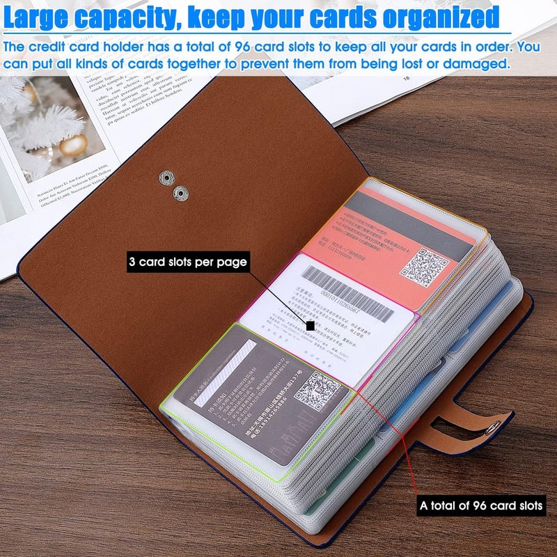 Romozi RFID Credit Card Holder, Leather Business Card Organizer with 96 Card Slots, Credit Card Protector for Managing Your Different Cards and Important Documents to Prevent Loss or Damage (Blue) - Image 4