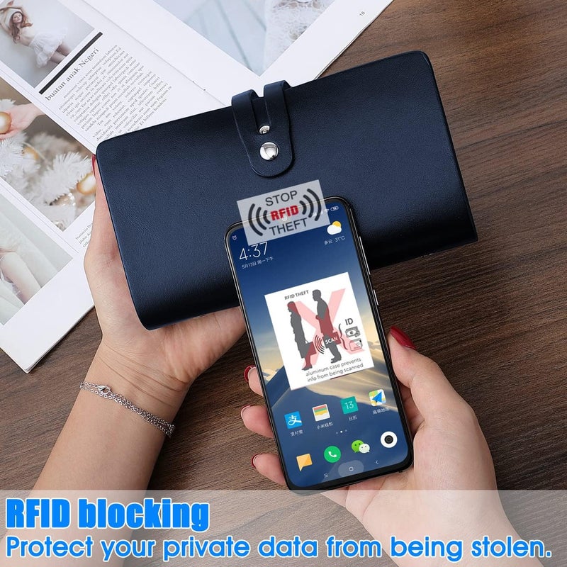Romozi RFID Credit Card Holder, Leather Business Card Organizer with 96 Card Slots, Credit Card Protector for Managing Your Different Cards and Important Documents to Prevent Loss or Damage (Blue) - Image 3