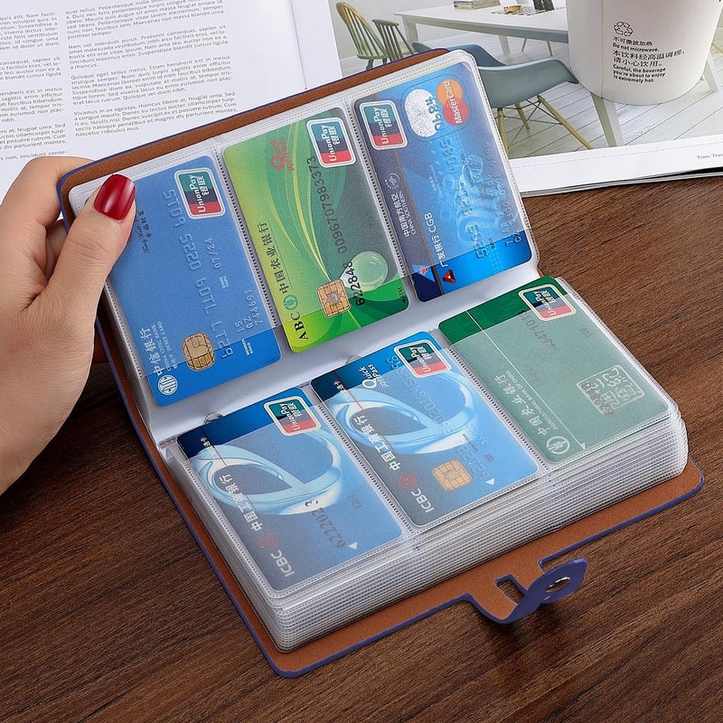 Romozi RFID Credit Card Holder, Leather Business Card Organizer with 96 Card Slots, Credit Card Protector for Managing Your Different Cards and Important Documents to Prevent Loss or Damage (Blue) - Image 2