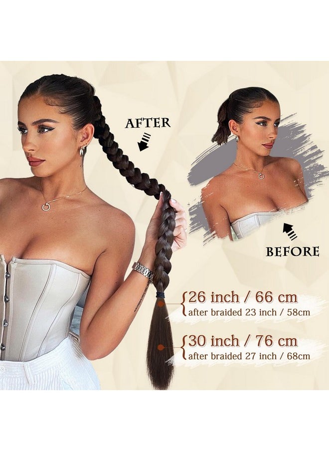 SOFEIYAN Long Braid Ponytail Extension With Hair Tie Straight Sleek Wrap Around Hair Extensions Braid Pony Tail Fluffy Natural Soft Synthetic Hairpieces For Women Daily Wear, 2Pcs 30 Inch-Dark Brown 