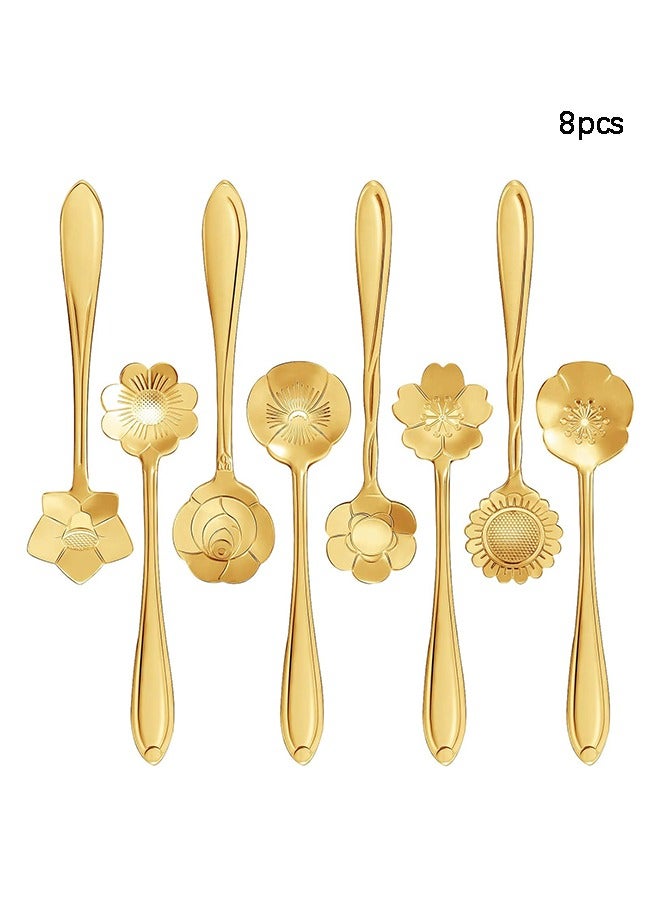 8-Piece Stainless Steel Coffee Spoon，Dessert Spoon ，Tea Spoon ，Ice Cream Spoon， Stirring Spoon Set for Tableware Kitchen, Cafe  (Gold)  - Image 1