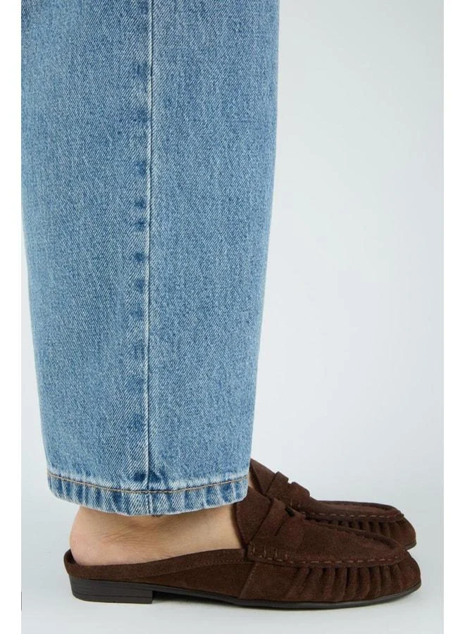 Manijero  Zuleyka Women's Real Leather Pleated Loafer Coffee Slippers for Women | Best Price UAE