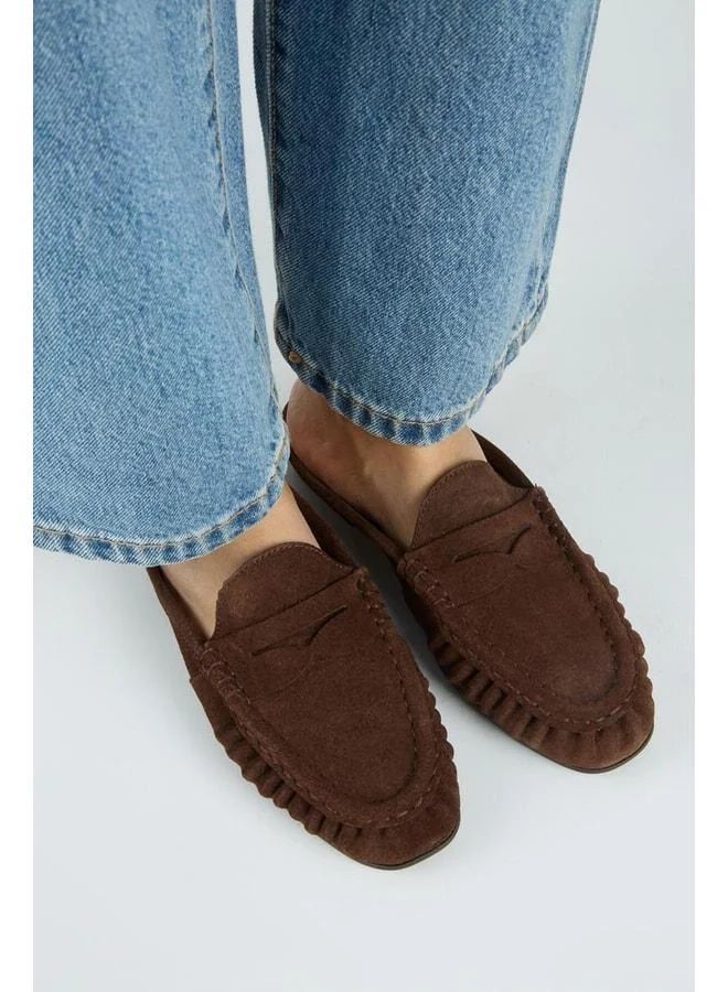 Manijero  Zuleyka Women's Real Leather Pleated Loafer Coffee Slippers for Women | Best Price UAE