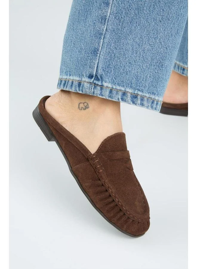 Zuleyka Women's Real Leather Pleated Loafer Coffee Slippers