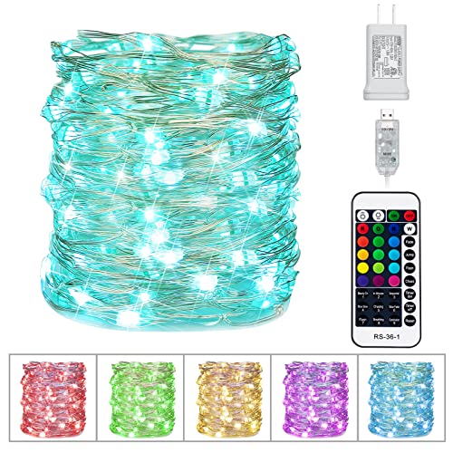 Minetom Color Changing Fairy String Lights - 33 ft 100 LED USB Silver Wire Lights with Remote and Timer, Starry Fairy Light for Bedroom Party Indoor Christmas Decoration, 16 Colors, Adapter Included - Image 1
