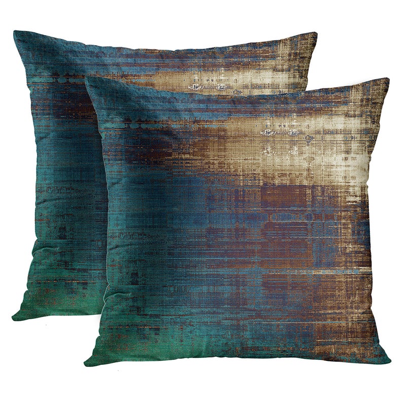 Emvency Emvency Set of 2 Throw Pillow Covers Vintage Abstract Teal White and Blue Messy Rust Painting Decorative Pillow Cases Home Decor Standard Square 18x18 Inches Pillowcases
