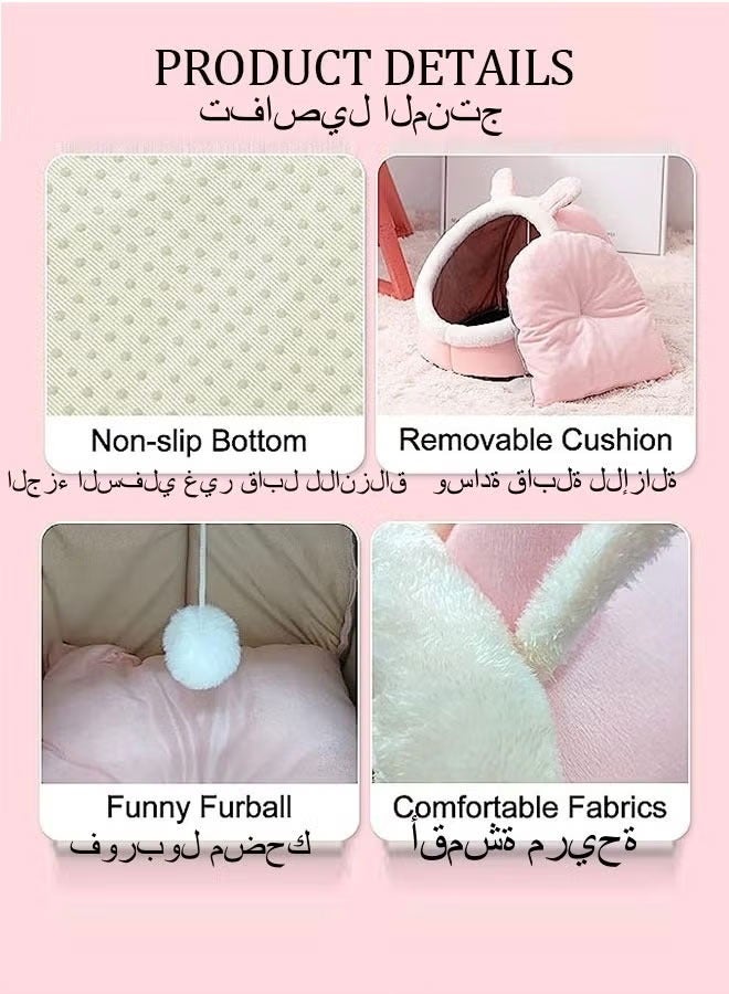 Cat Bed Round Plush Fluffy Hooded Cat Bed Cave, Cozy for Indoor Cats or Small Dog beds,  - Waterproof Bottom Washable (M/L, Pink) - Image 5