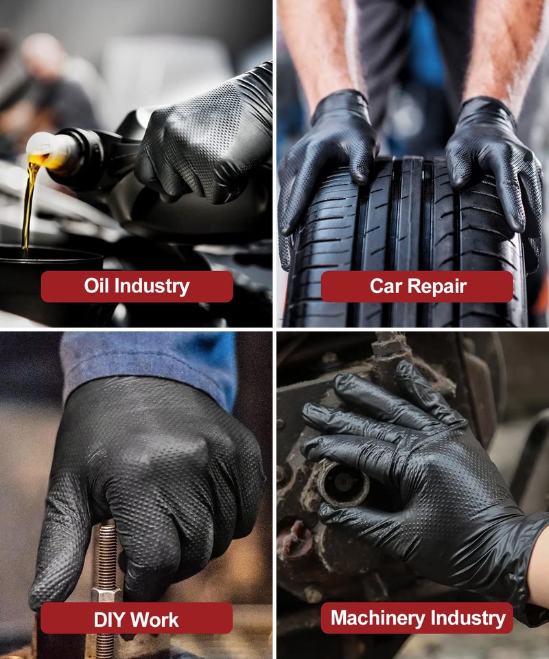 NEOTRIL 8 Mil Heavy Duty Disposable Nitrile Gloves with Raised Diamond Texture Grip Rubber Gloves, Latex & Powder Free Mechanic Glove for Household Cleaning, Black | 50 Pcs - Image 5